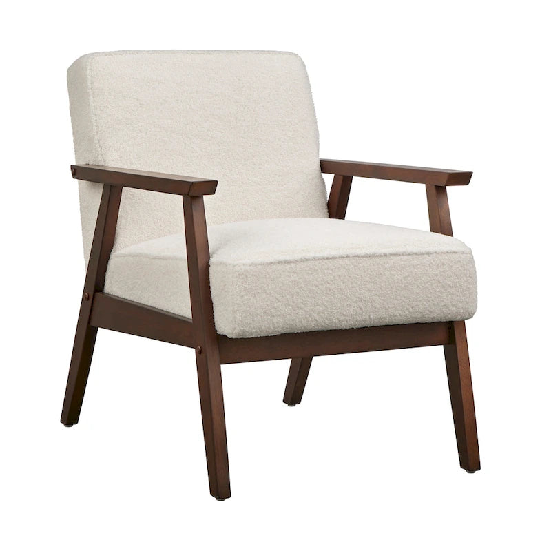Fauteuil d'appoint du milieu du siècle en hévéa gris / bleu / jaune / blanc avec pieds inclinés et coussins amovibles - Usage unique
