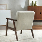 Fauteuil d'appoint du milieu du siècle en hévéa gris / bleu / jaune / blanc avec pieds inclinés et coussins amovibles - Usage unique