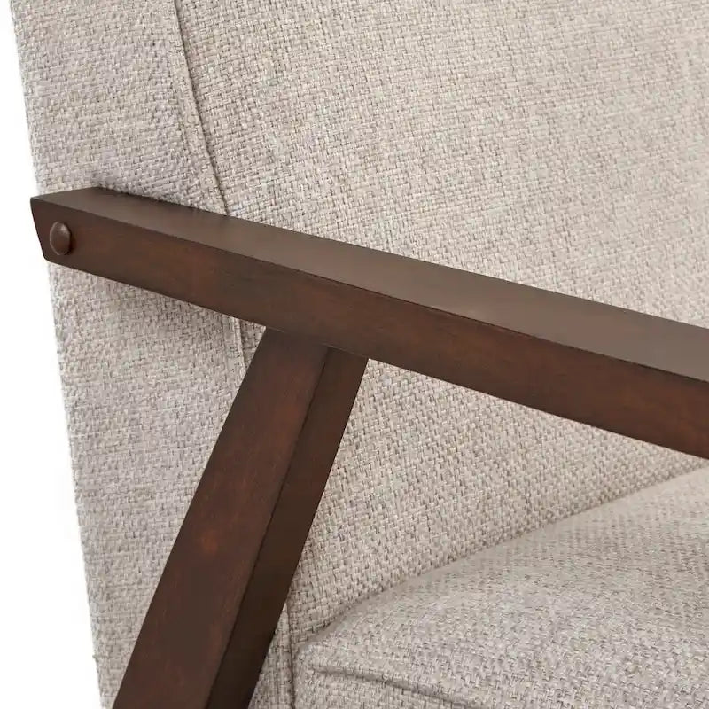 Fauteuil d'appoint du milieu du siècle en hévéa gris / bleu / jaune / blanc avec pieds inclinés et coussins amovibles - Usage unique