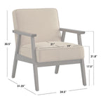 Fauteuil d'appoint du milieu du siècle en hévéa gris / bleu / jaune / blanc avec pieds inclinés et coussins amovibles - Usage unique