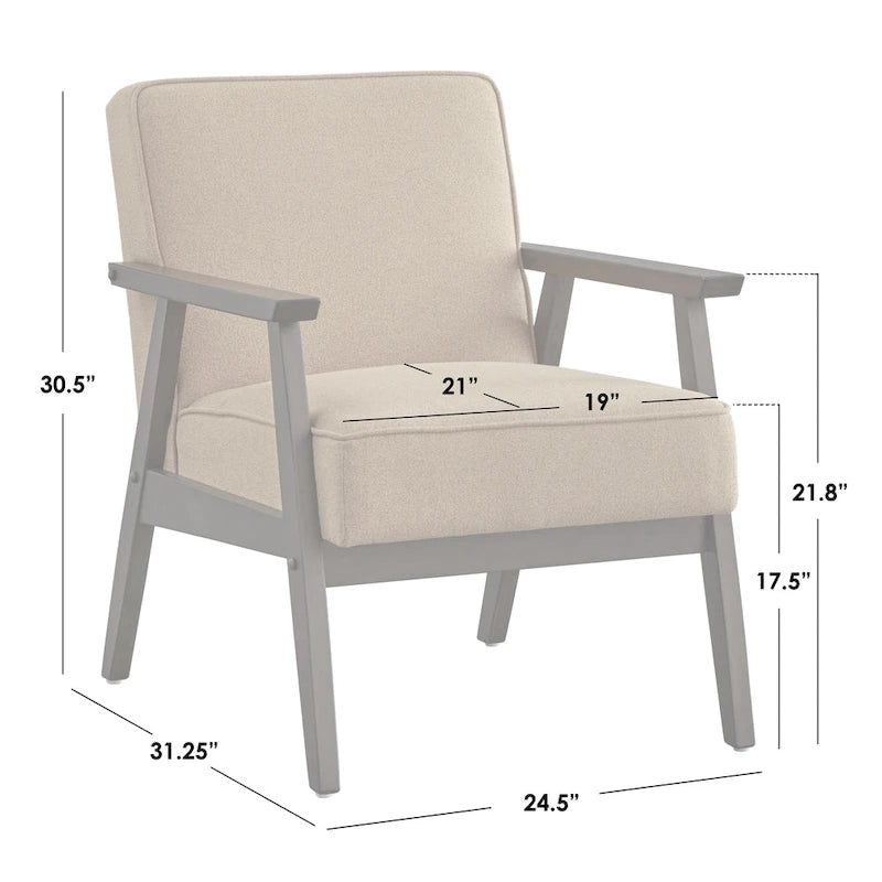 Fauteuil d'appoint du milieu du siècle en hévéa gris / bleu / jaune / blanc avec pieds inclinés et coussins amovibles - Usage unique