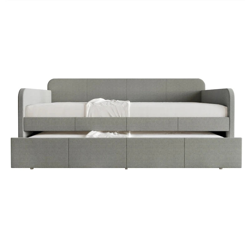 Lit de repos double rembourré minimaliste gris chaud / gris clair avec lit gigogne - Pour 2 personnes