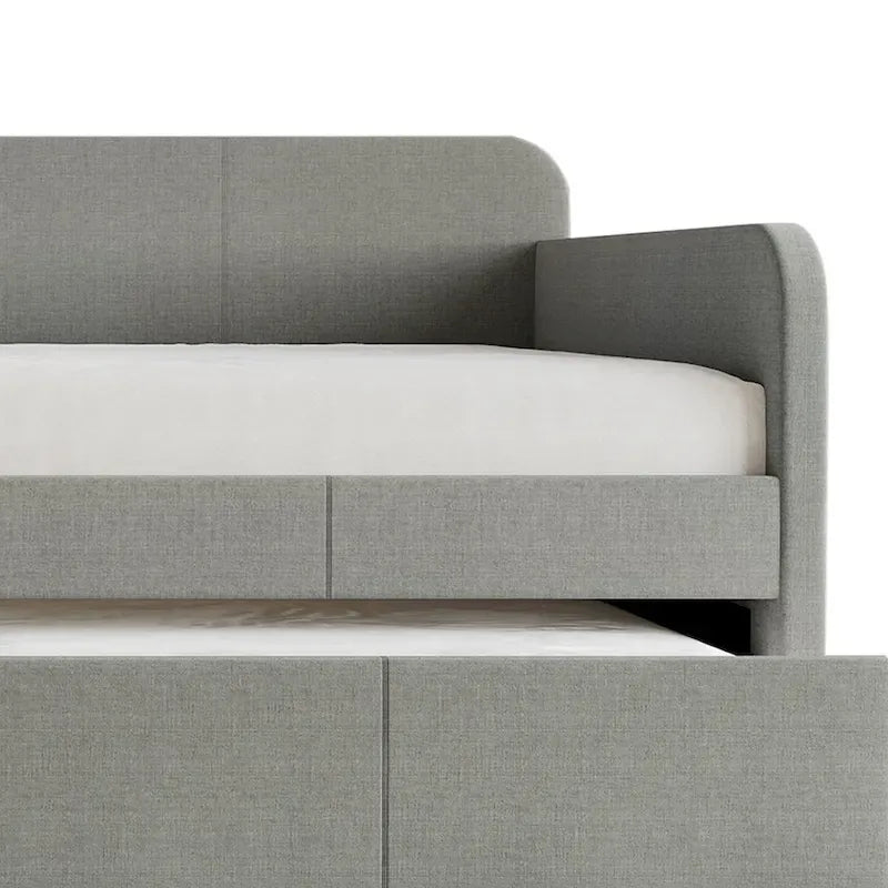 Lit de repos double rembourré minimaliste gris chaud / gris clair avec lit gigogne - Pour 2 personnes