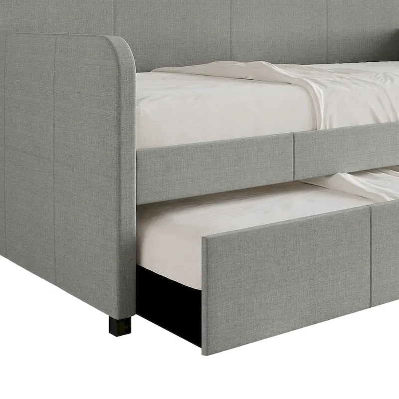 Lit de repos double rembourré minimaliste gris chaud / gris clair avec lit gigogne - Pour 2 personnes