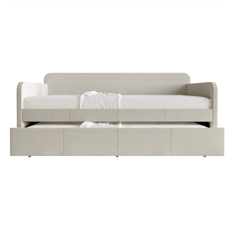 Lit de repos double rembourré minimaliste gris chaud / gris clair avec lit gigogne - Pour 2 personnes