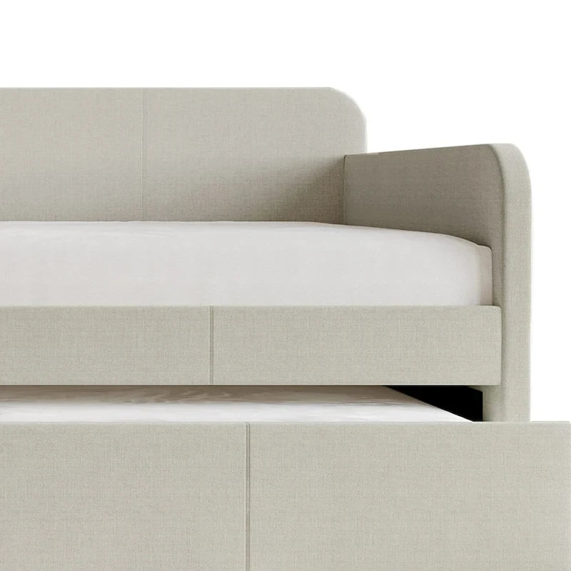 Lit de repos double rembourré minimaliste gris chaud / gris clair avec lit gigogne - Pour 2 personnes
