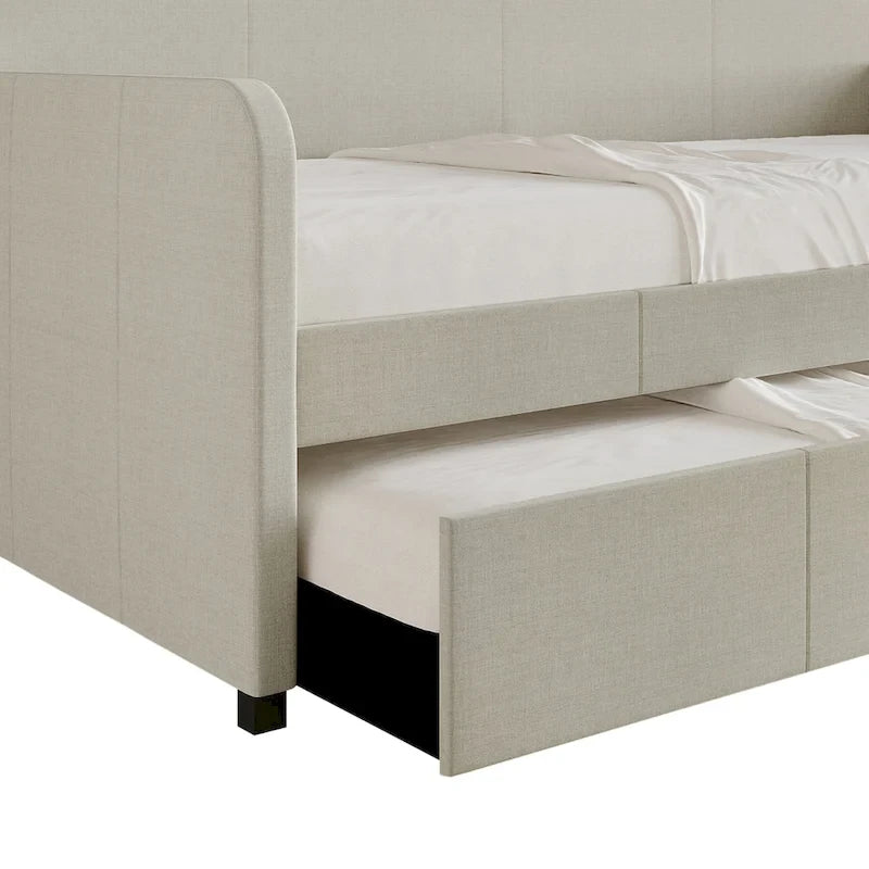 Lit de repos double rembourré minimaliste gris chaud / gris clair avec lit gigogne - Pour 2 personnes