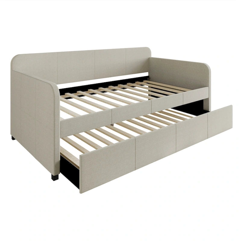 Lit de repos double rembourré minimaliste gris chaud / gris clair avec lit gigogne - Pour 2 personnes