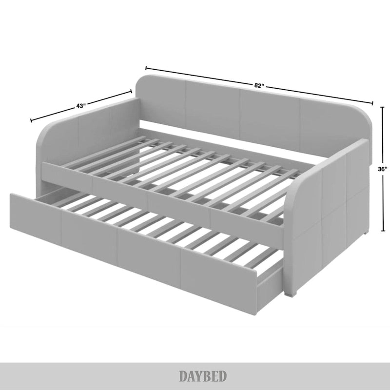 Lit de repos double rembourré minimaliste gris chaud / gris clair avec lit gigogne - Pour 2 personnes