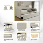 Lit de repos double rembourré minimaliste gris chaud / gris clair avec lit gigogne - Pour 2 personnes
