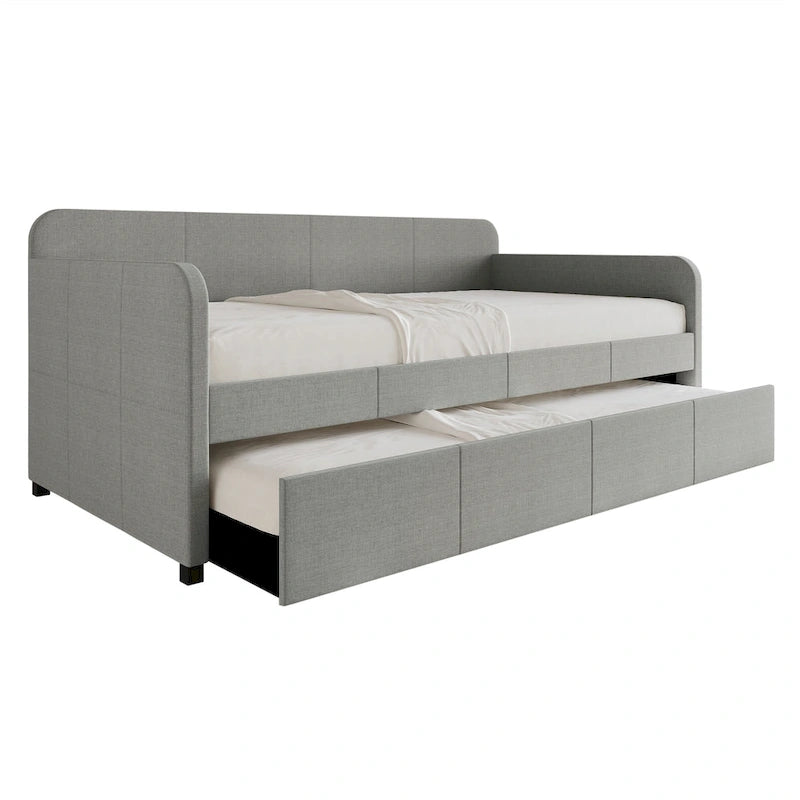 Lit de repos double rembourré minimaliste gris chaud / gris clair avec lit gigogne - Pour 2 personnes