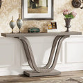 Console en MDF de style ferme gris/blanc avec pieds doubles en U
