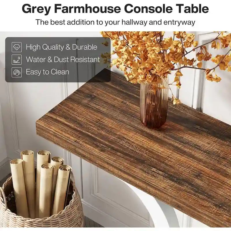 Console en MDF de style ferme gris/blanc avec pieds doubles en U