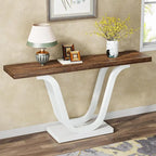 Console en MDF de style ferme gris/blanc avec pieds doubles en U