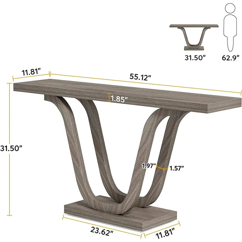 Console en MDF de style ferme gris/blanc avec pieds doubles en U