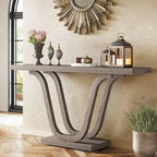 Console en MDF de style ferme gris/blanc avec pieds doubles en U