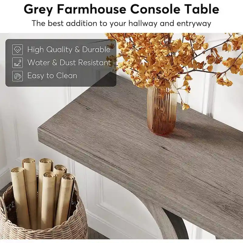 Console en MDF de style ferme gris/blanc avec pieds doubles en U