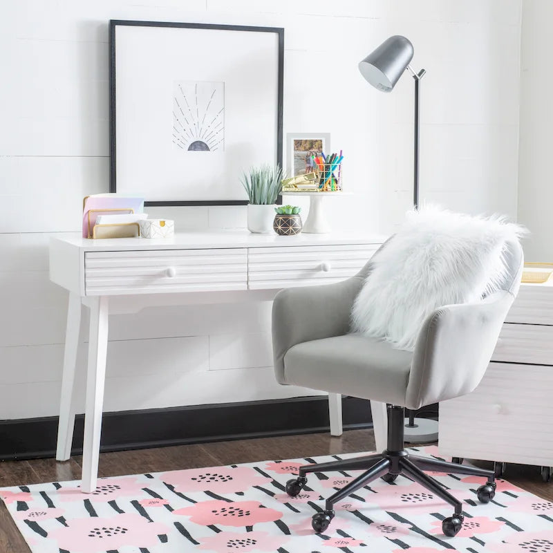 Bureau à écrire en bois massif moderne du milieu du siècle, naturel/blanc, avec 2 tiroirs - Usage unique