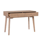Bureau à écrire en bois massif moderne du milieu du siècle, naturel/blanc, avec 2 tiroirs - Usage unique