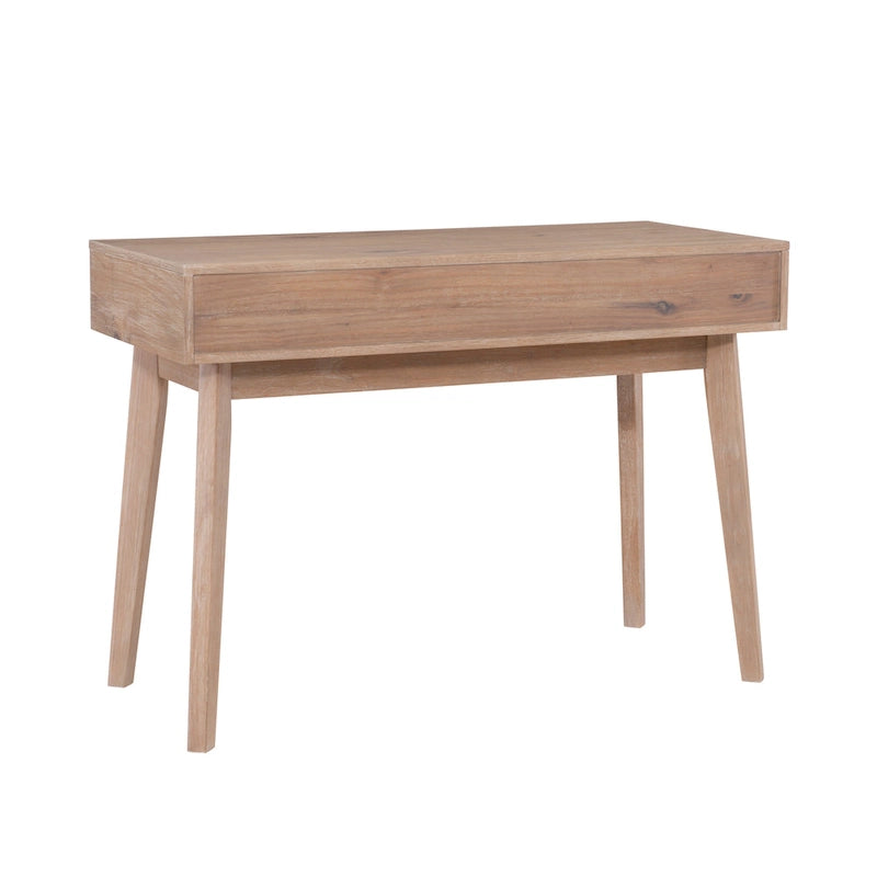 Bureau à écrire en bois massif moderne du milieu du siècle, naturel/blanc, avec 2 tiroirs - Usage unique