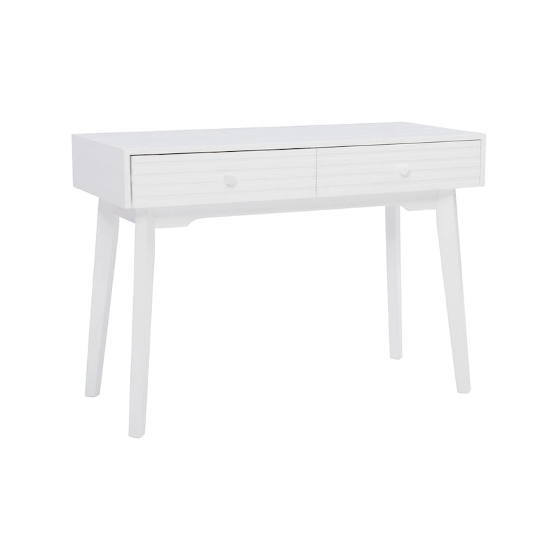Bureau à écrire en bois massif moderne du milieu du siècle, naturel/blanc, avec 2 tiroirs - Usage unique