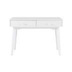 Bureau à écrire en bois massif moderne du milieu du siècle, naturel/blanc, avec 2 tiroirs - Usage unique