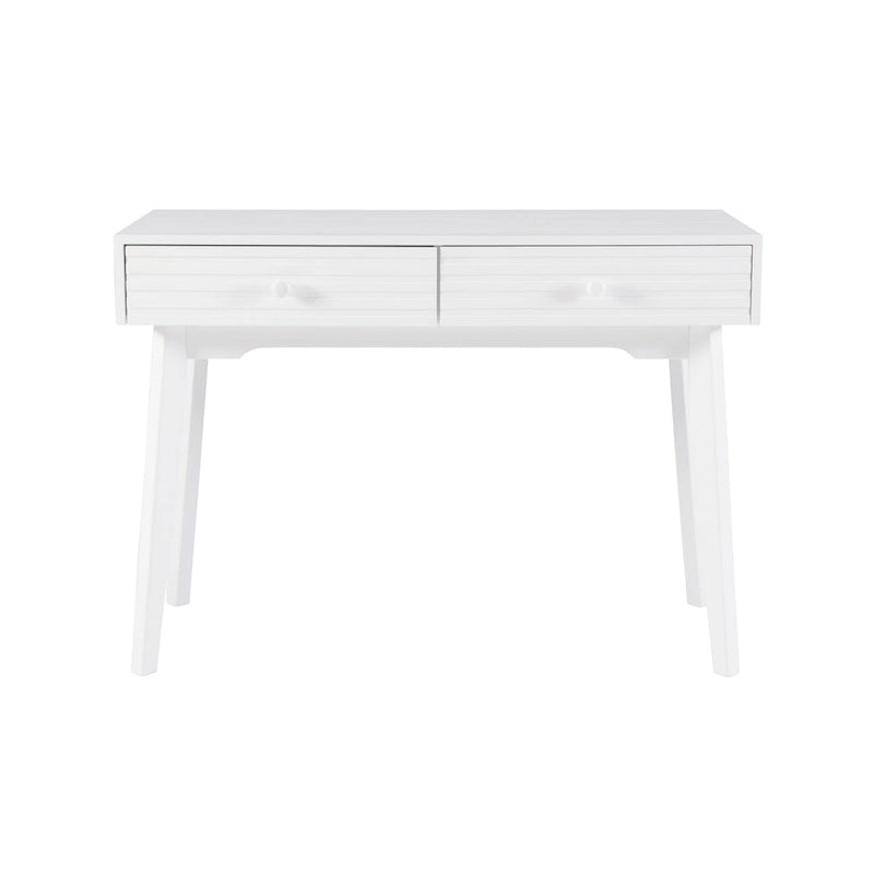 Bureau à écrire en bois massif moderne du milieu du siècle, naturel/blanc, avec 2 tiroirs - Usage unique