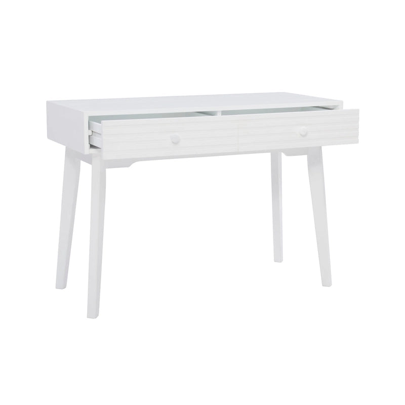 Bureau à écrire en bois massif moderne du milieu du siècle, naturel/blanc, avec 2 tiroirs - Usage unique