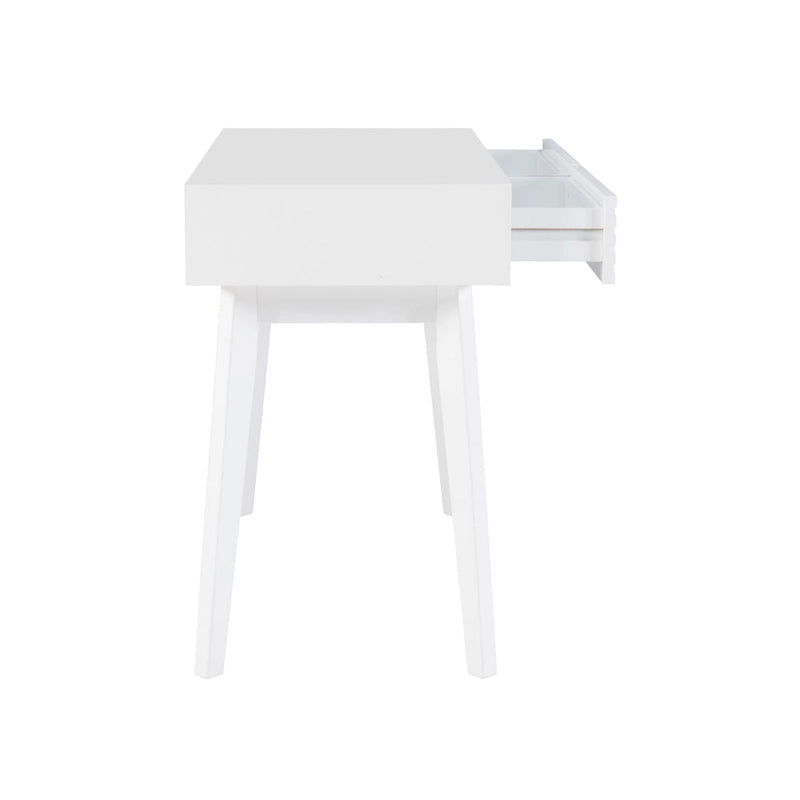 Bureau à écrire en bois massif moderne du milieu du siècle, naturel/blanc, avec 2 tiroirs - Usage unique