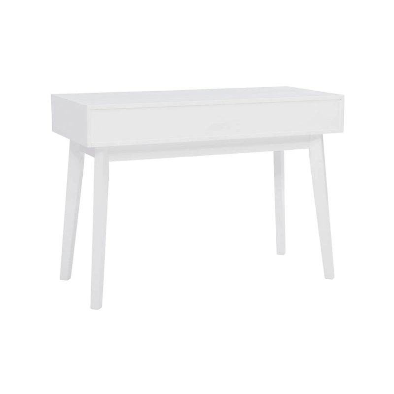 Bureau à écrire en bois massif moderne du milieu du siècle, naturel/blanc, avec 2 tiroirs - Usage unique