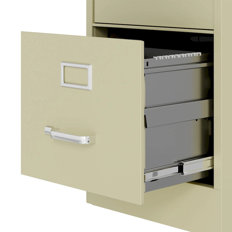 Classeur vertical en acier à 4 tiroirs Beige / Noir / Gris clair avec glissières à billes et serrure