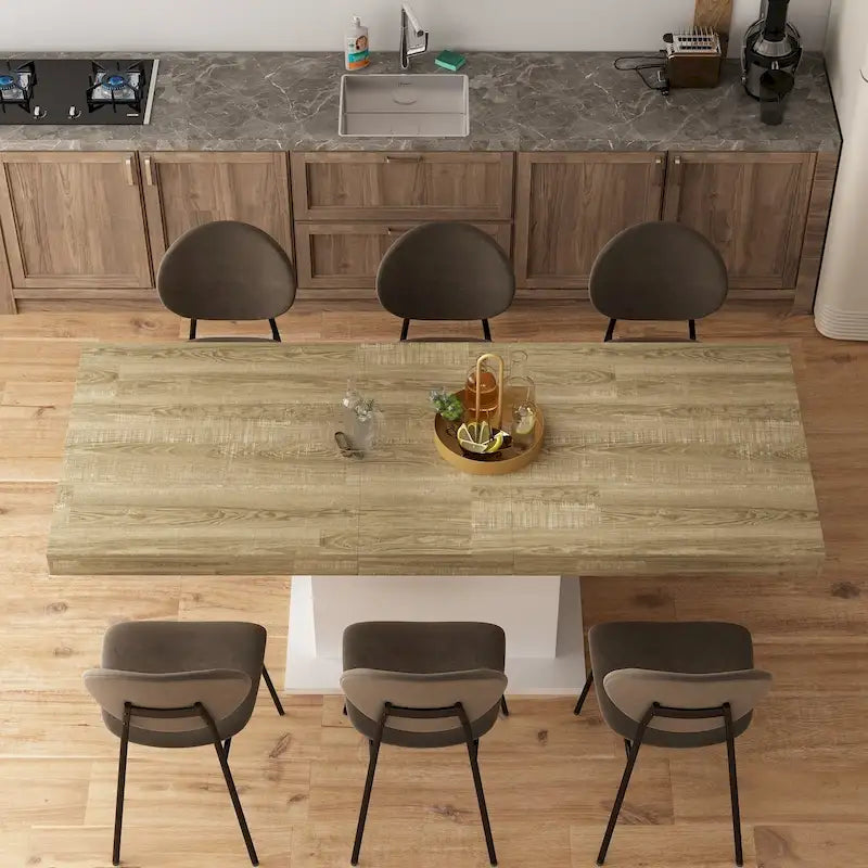 Table à manger extensible noir et blanc avec plateau en bois et pieds en I - 6-8 places
