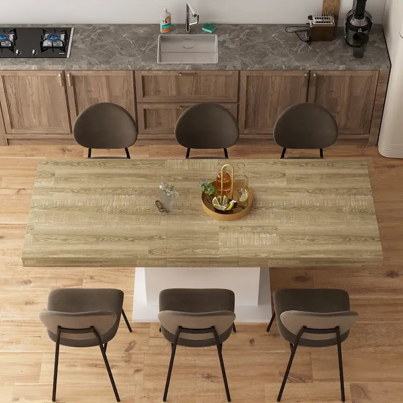 Table à manger extensible noir et blanc avec plateau en bois et pieds en I - 6-8 places