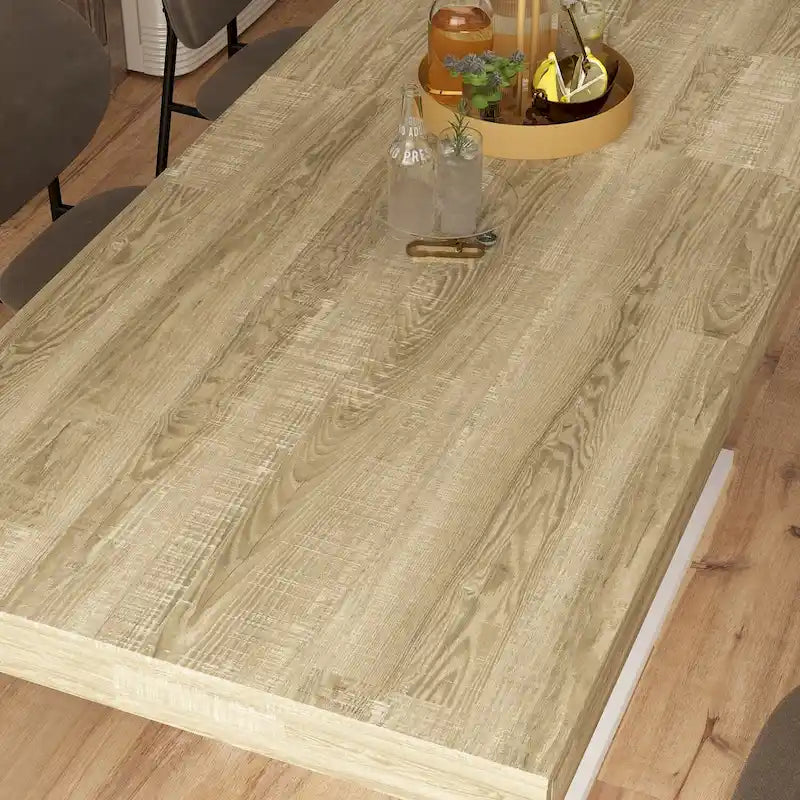 Table à manger extensible noir et blanc avec plateau en bois et pieds en I - 6-8 places