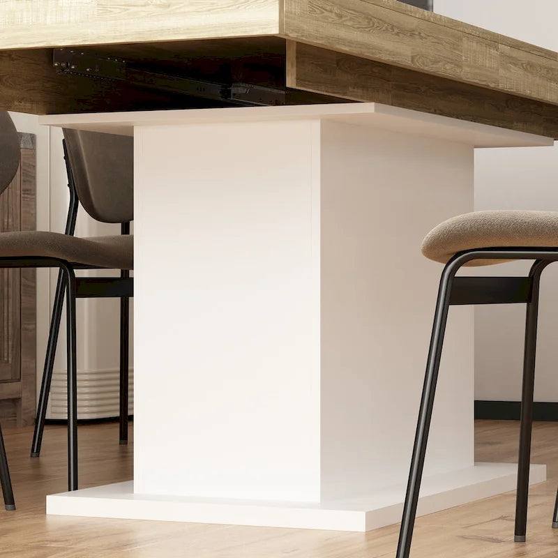 Table à manger extensible noir et blanc avec plateau en bois et pieds en I - 6-8 places