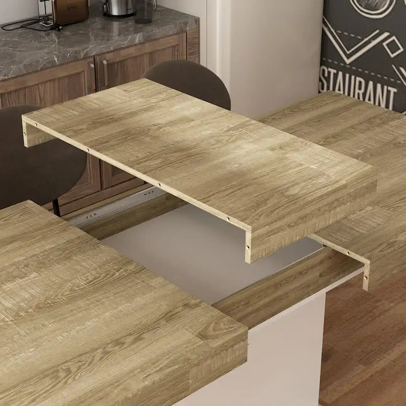 Table à manger extensible noir et blanc avec plateau en bois et pieds en I - 6-8 places