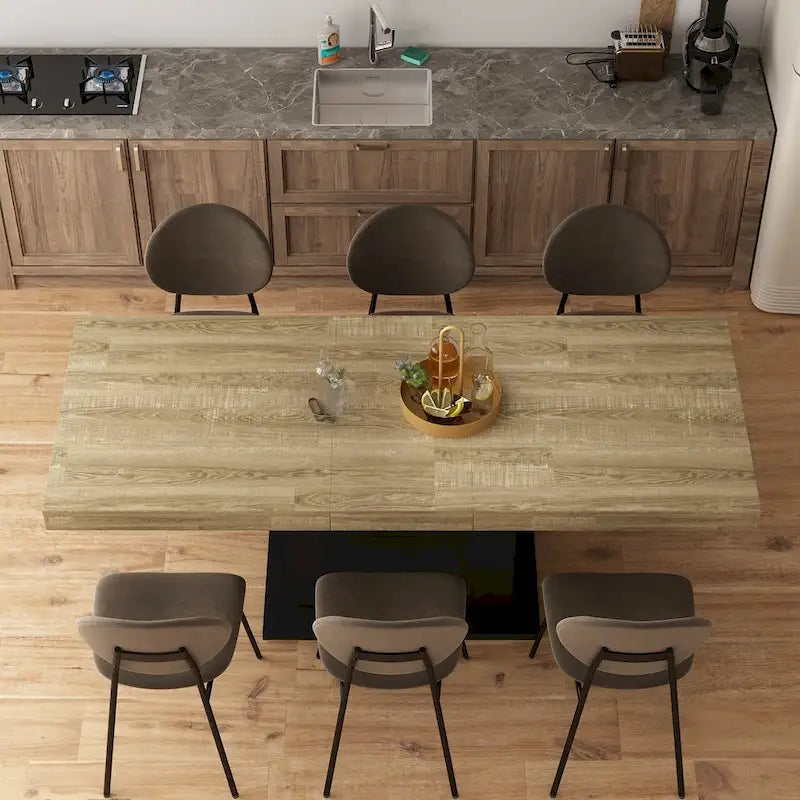 Table à manger extensible noir et blanc avec plateau en bois et pieds en I - 6-8 places