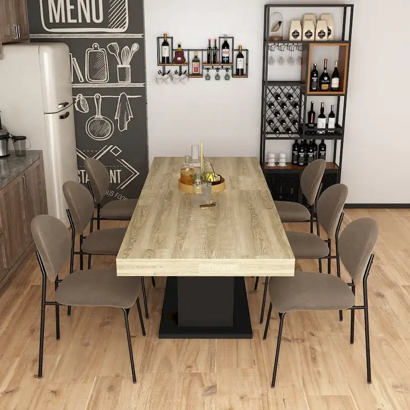 Table à manger extensible noir et blanc avec plateau en bois et pieds en I - 6-8 places