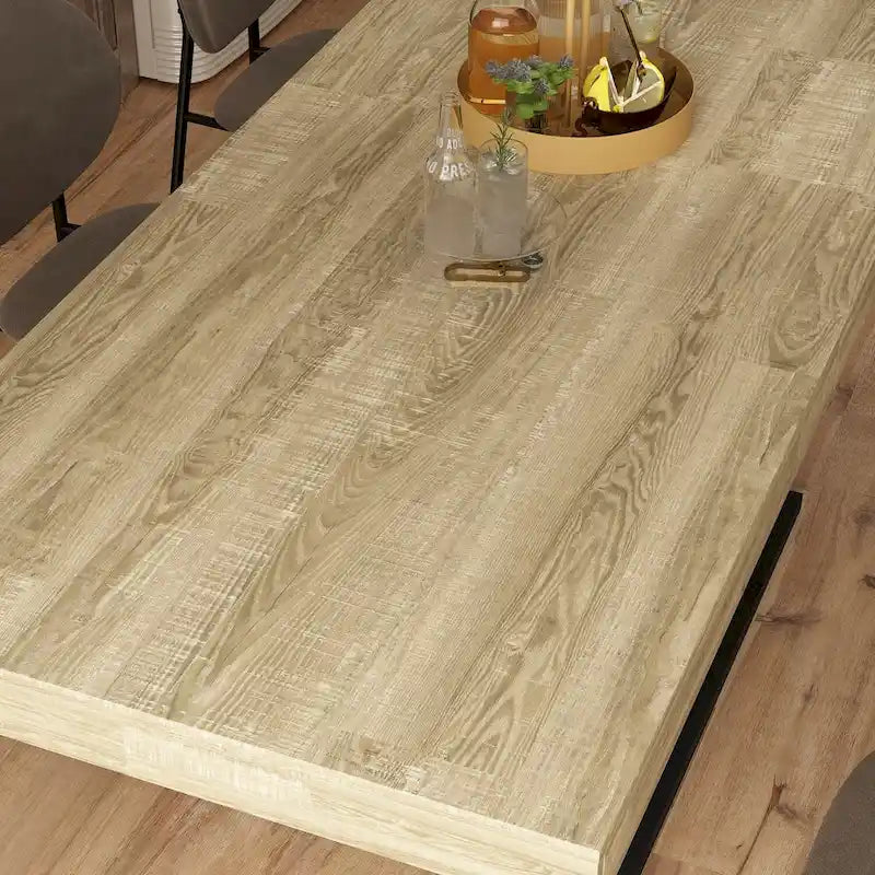 Table à manger extensible noir et blanc avec plateau en bois et pieds en I - 6-8 places