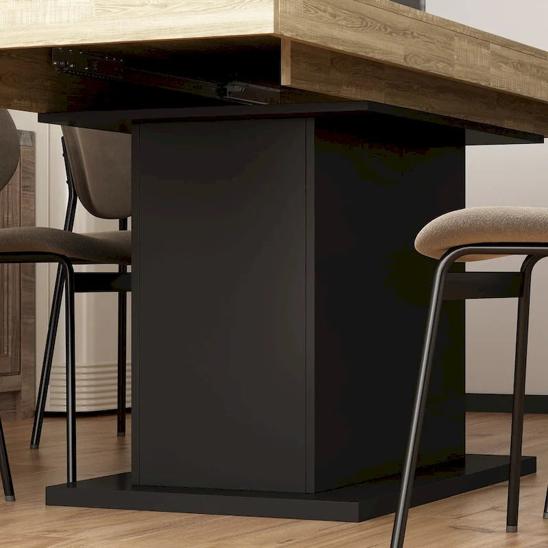 Table à manger extensible noir et blanc avec plateau en bois et pieds en I - 6-8 places