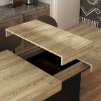 Table à manger extensible noir et blanc avec plateau en bois et pieds en I - 6-8 places