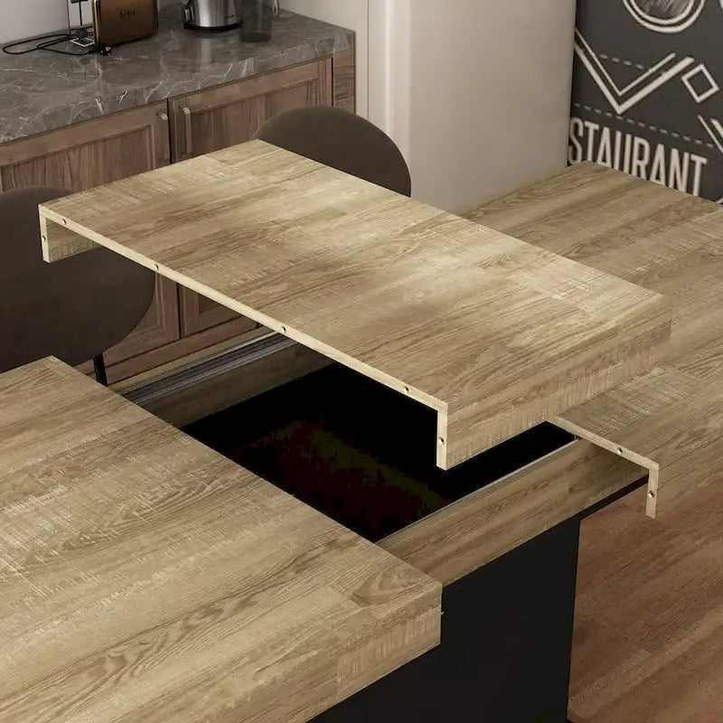 Table à manger extensible noir et blanc avec plateau en bois et pieds en I - 6-8 places