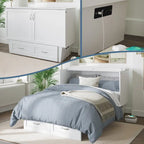 Lit escamotable coffre avec matelas en mousse à mémoire de forme 6 po pour 2 personnes - Blanc / Espresso / Gris