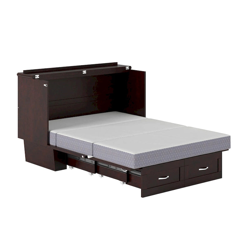 Lit escamotable coffre avec matelas en mousse à mémoire de forme 6 po pour 2 personnes - Blanc / Espresso / Gris