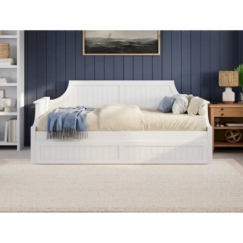Lit de repos double en bois Gris / Noyer / Blanc / Toffee clair avec lit gigogne - Convient pour 2 personnes
