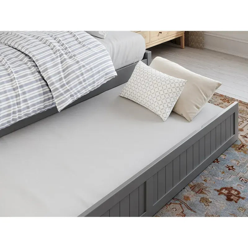 Lit de repos double en bois Gris / Noyer / Blanc / Toffee clair avec lit gigogne - Convient pour 2 personnes