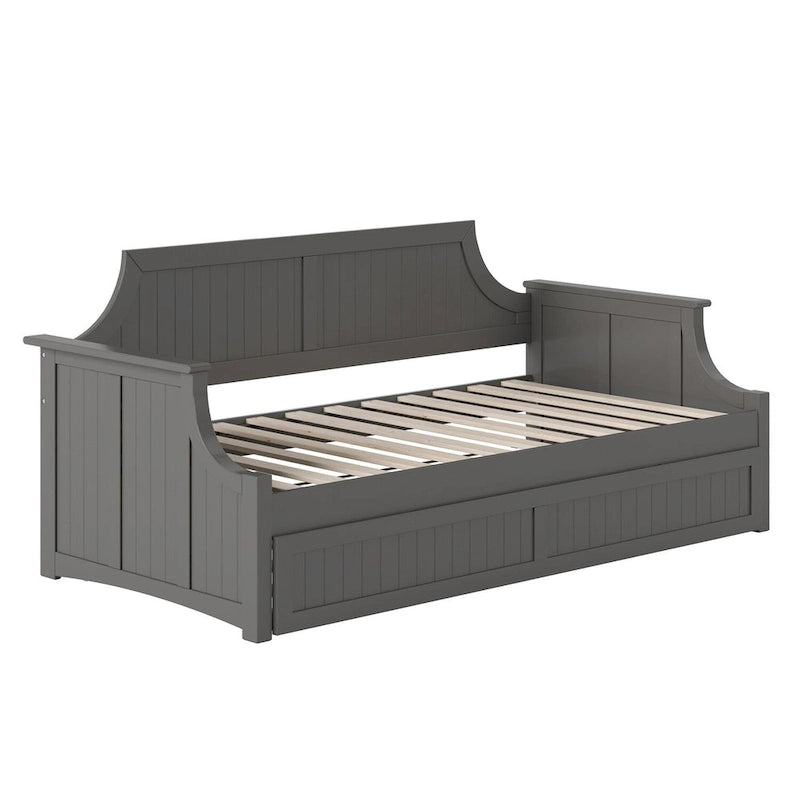 Lit de repos double en bois Gris / Noyer / Blanc / Toffee clair avec lit gigogne - Convient pour 2 personnes