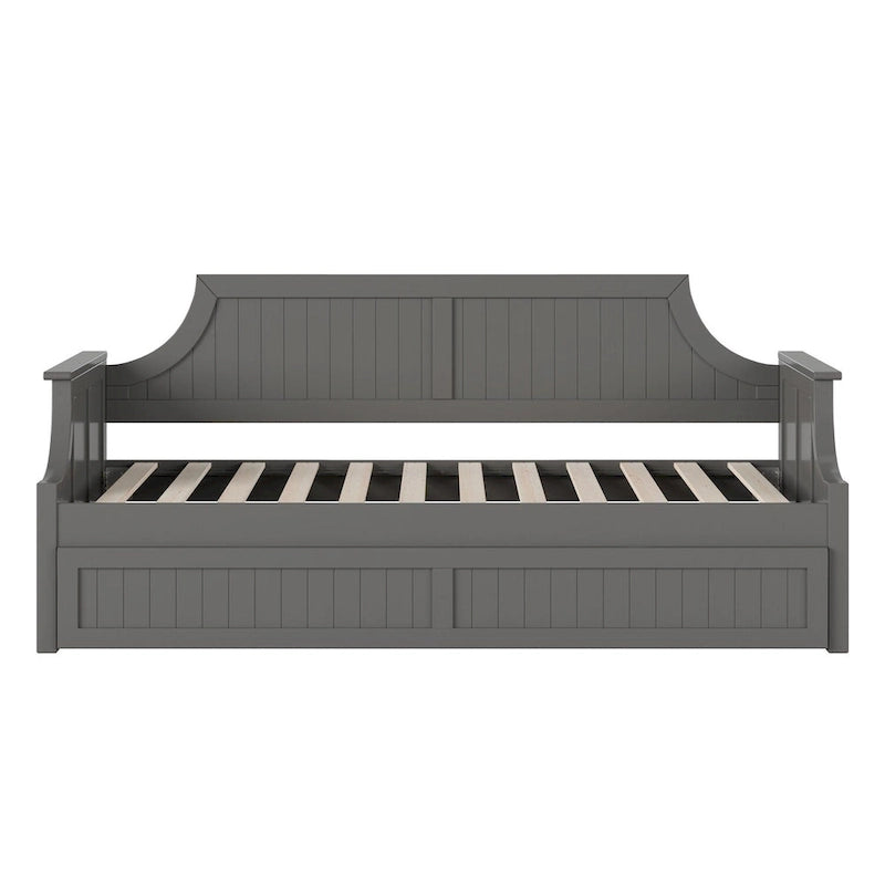 Lit de repos double en bois Gris / Noyer / Blanc / Toffee clair avec lit gigogne - Convient pour 2 personnes