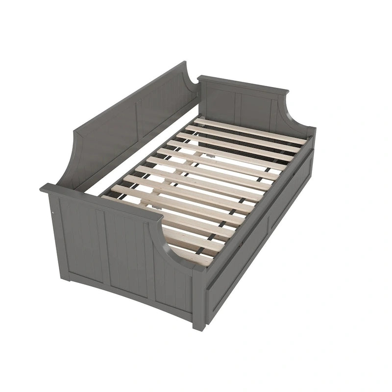 Lit de repos double en bois Gris / Noyer / Blanc / Toffee clair avec lit gigogne - Convient pour 2 personnes