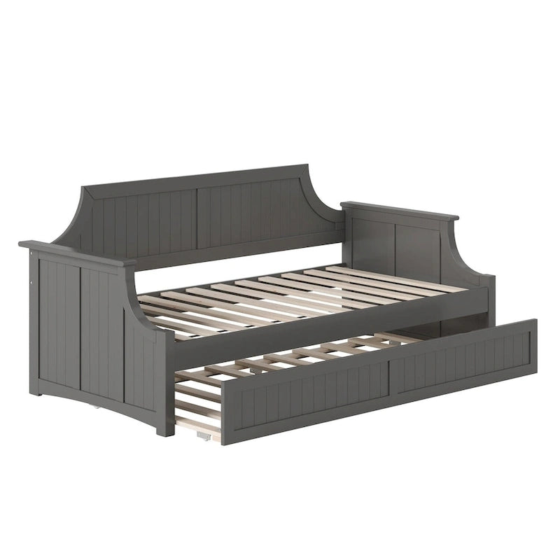 Lit de repos double en bois Gris / Noyer / Blanc / Toffee clair avec lit gigogne - Convient pour 2 personnes